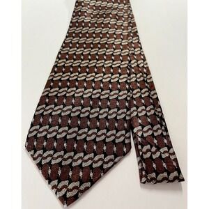 Mens Tie Necktie Bill Robin Son Short Silk Brown Ivory‎ Black Geometric Print